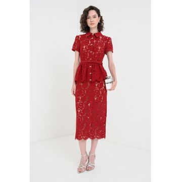Rochie midi din dantela cu detaliu volane