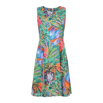 Rochie midi evazata cu imprimeu tropical