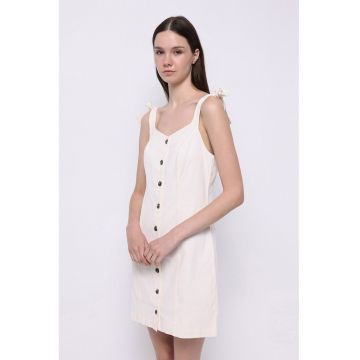 Rochie scurta din bumbac cu bretele ajustabile si nasturi