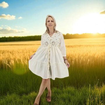 Rochie , zFloare de Grau,   cu decupaje florale si snur din rafie 2