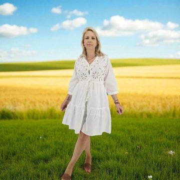 Rochie , zFloare de Grau,   cu decupaje florale si snur din rafie