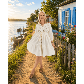 Rochie , zFloare de Grau,   cu decupaje florale si snur din rafie