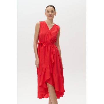 Rochie asimetrica cu volane si decolteu in V