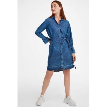 Rochie-camasa din denim cu cordon in talie