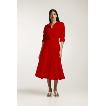 Rochie-camasa midi cu pliuri si o curea