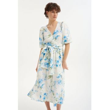 Rochie cu decolteu in V si model floral