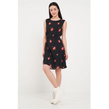 - Rochie dama cu imprimeu floral (Culoare: BLACK - Marime: L/40)