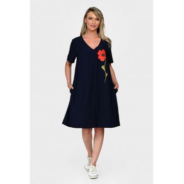 Rochie Dama -  V-Neckline V342 - cu Pictura Realizata Manual