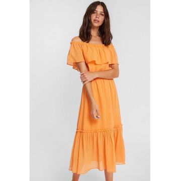 Rochie de bumbac cu decolteu pe umeri