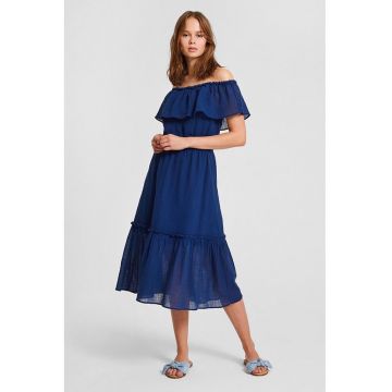 Rochie de bumbac cu decolteu pe umeri