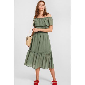 Rochie de bumbac cu decolteu pe umeri