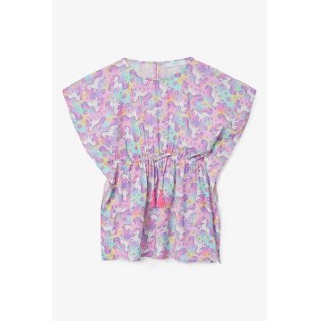 Rochie de plaja cu snur si imprimeu unicorn