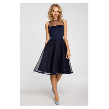 Rochie de seara cu partea de sus mulata - albastru marin -