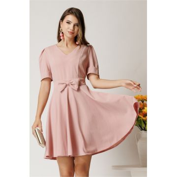 Rochie DY Fashion scurta roz in clos cu funda in talie