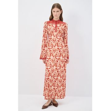 Rochie lunga cu model floral si maneci ample