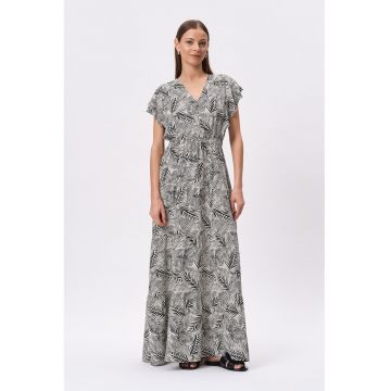 Rochie maxi cu decolteu in V si maneci tip fluture
