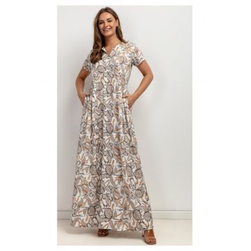 Rochie maxi din amestec de in cu buzunare laterale