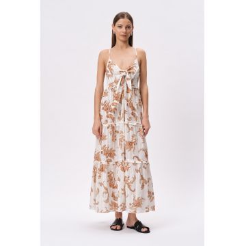 Rochie maxi evazata cu model si decolteu in V