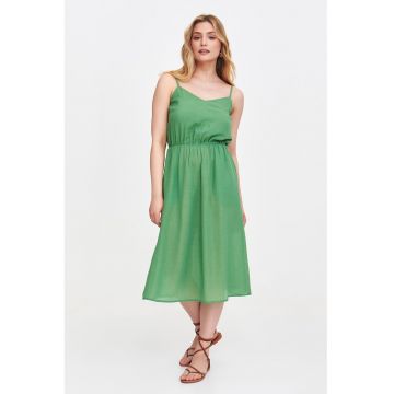 Rochie midi cu croiala in A si bretele subtiri