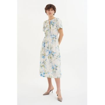 Rochie midi cu croiala in A si model floral