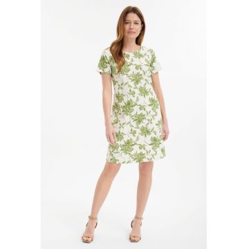 Rochie midi din amestec de in cu imprimeu