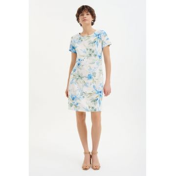 Rochie midi din amestec de in cu imprimeu