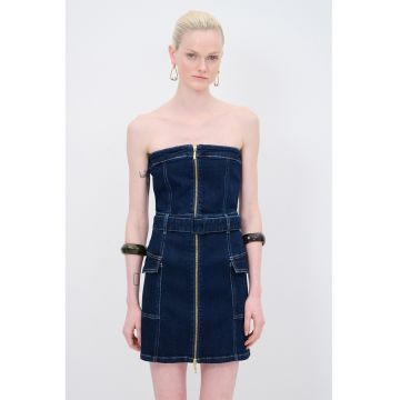 Rochie mini de denim cu cordon in talie