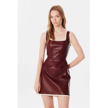 Rochie mini de piele ecologica cu croiala in A