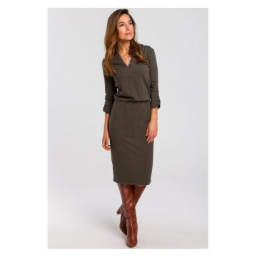 Rochie tricotata cu decolteu - olive -