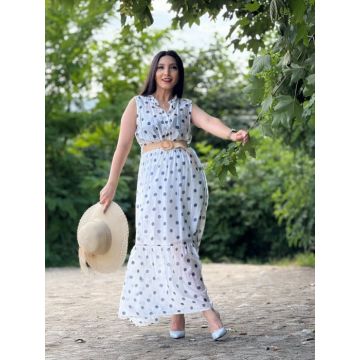Rochie alba cu buline albastre