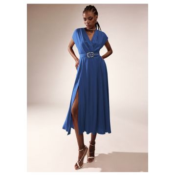 Rochie din amestec de in cu decolteu cache-coeur Ischia