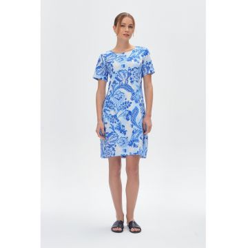Rochie scurta din in cu imprimeu