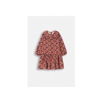 Rochie evazata cu talie cazuta si imprimeu floral - Roz - Negru