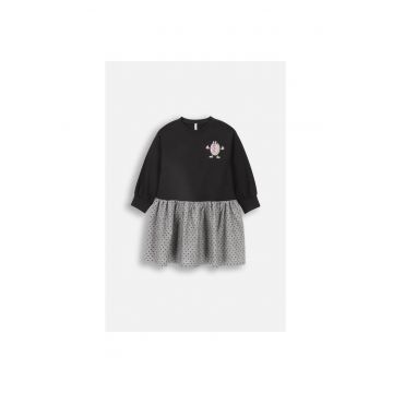Rochie fete -  maneci bufante - imprimeu - negru - bumbac