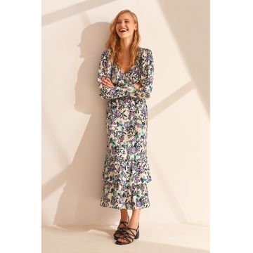 Rochie midi cu volane - decolteu in V si model floral