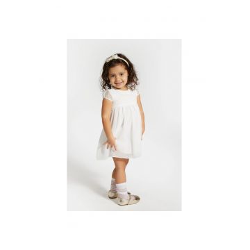 Rochie pentru fete -  cu maneca scurta - poliester - alb -