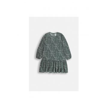 Rochie  pentru fete - evazata - maneci lungi cu elastic - verde - bumbac