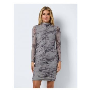 Rochie scurta Noisy gri - maneci lungi - decolteu rotund