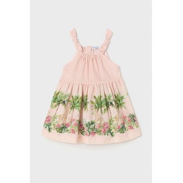 Rochie din amestec de in cu imprimeu grafic - Verde/Roz pastel