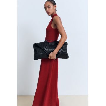 Rochie fara maneci tricotata fin - Rosu inchis