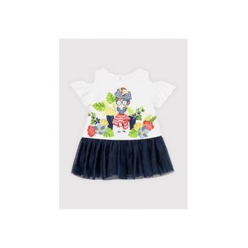 Rochie fete -  47005 - Bumbac/Poliester - Bleumarin/Alb