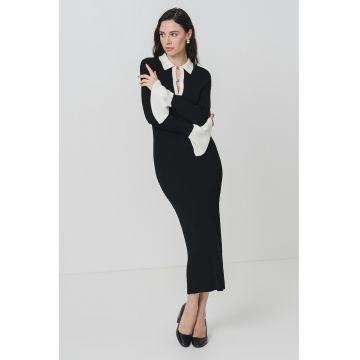 Rochie midi cu detalii contrastante