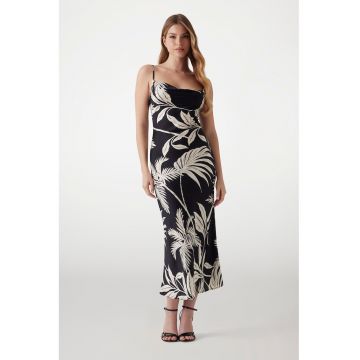 Rochie midi cu imprimeu cu frunze