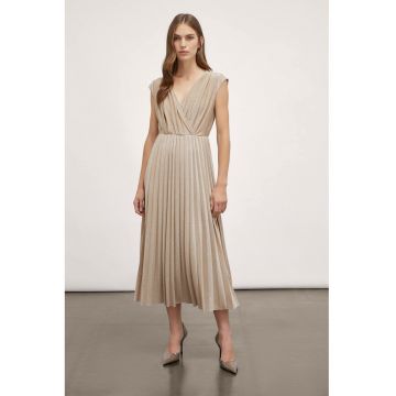 Rochie midi plisata cu aspect lucios
