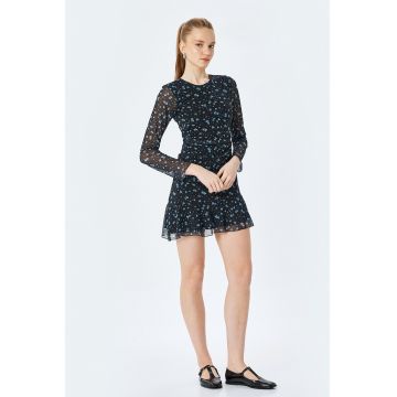 Rochie mini cu model floral si terminatie cu volane