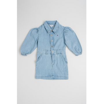 Rochie mini de denim cu maneci bufante
