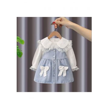 Compleu 2 piese - rochie denim si camasa - pentru fetite