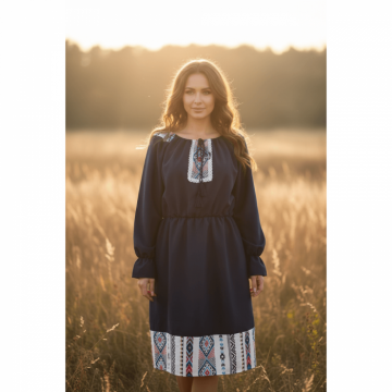 Rochie bleumarin stilizata traditional