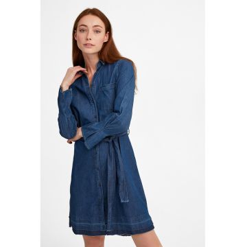 Rochie-camasa din denim cu cordon in talie