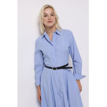 Rochie camasa in dungi cu maneci lungi - Alb murdar/Albastru